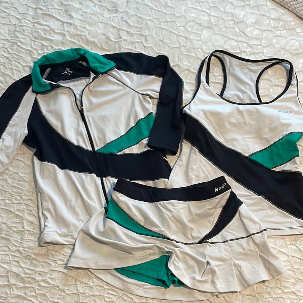 bebe Sport White and Teal Tennis Outfit